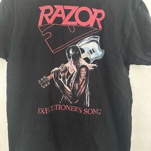 Razor Black Tee with Red Logo and Light Blue Graphic